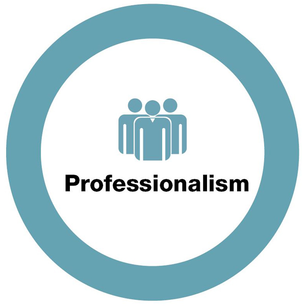 Light blue circle "professionalism" with people icons