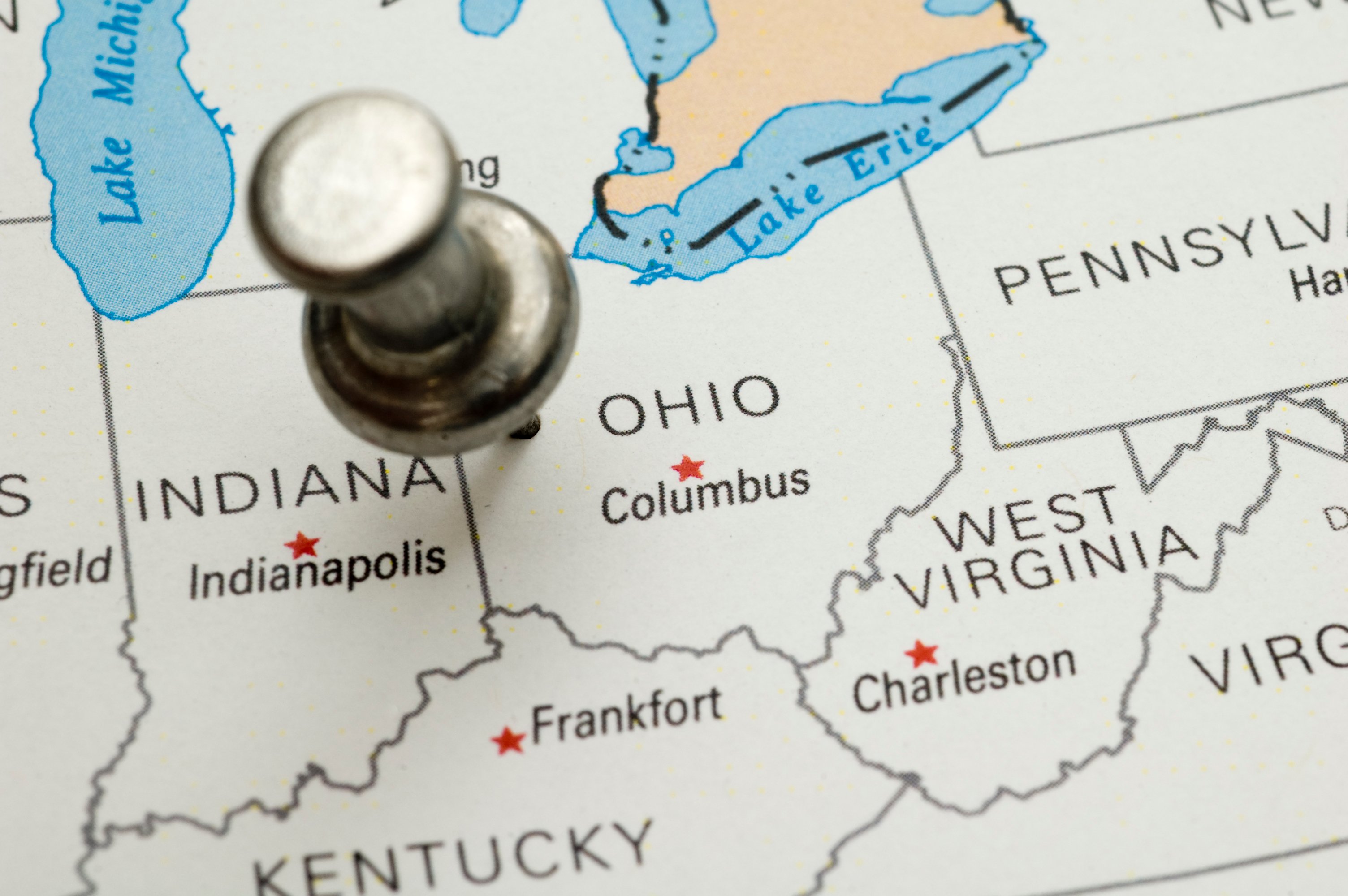 Ohio with push pin on map 