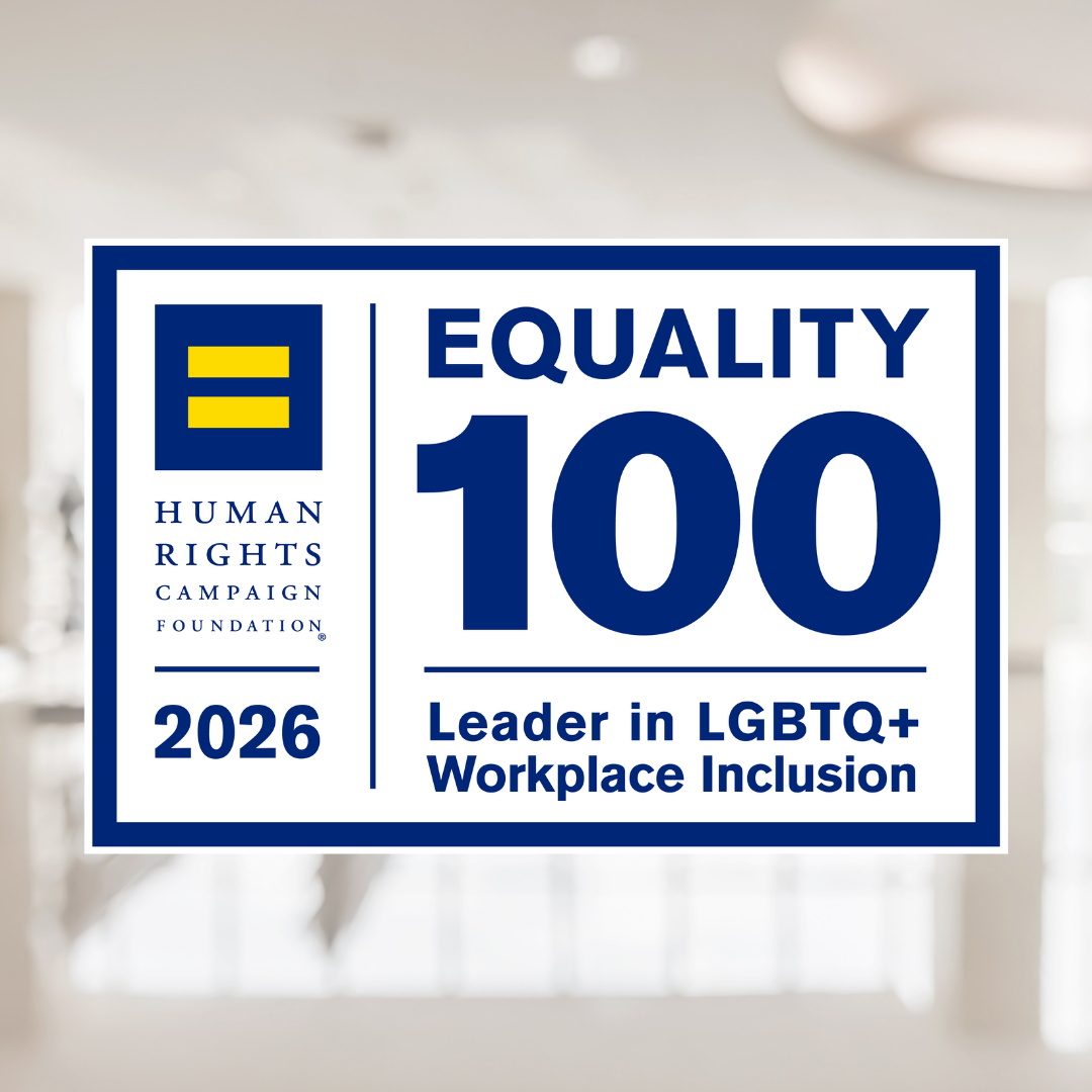 Square photo of an award that says "Equality 100: Leader in LGBTQ+ Workplace Inclusion"